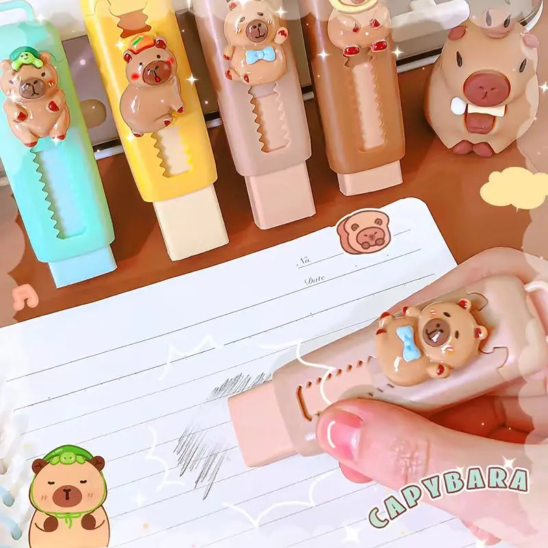 Gomme de dessin en caoutchouc Kawaii, fournitures de bureau esthétiques, accessoires de retour à l'école, capybara drôle