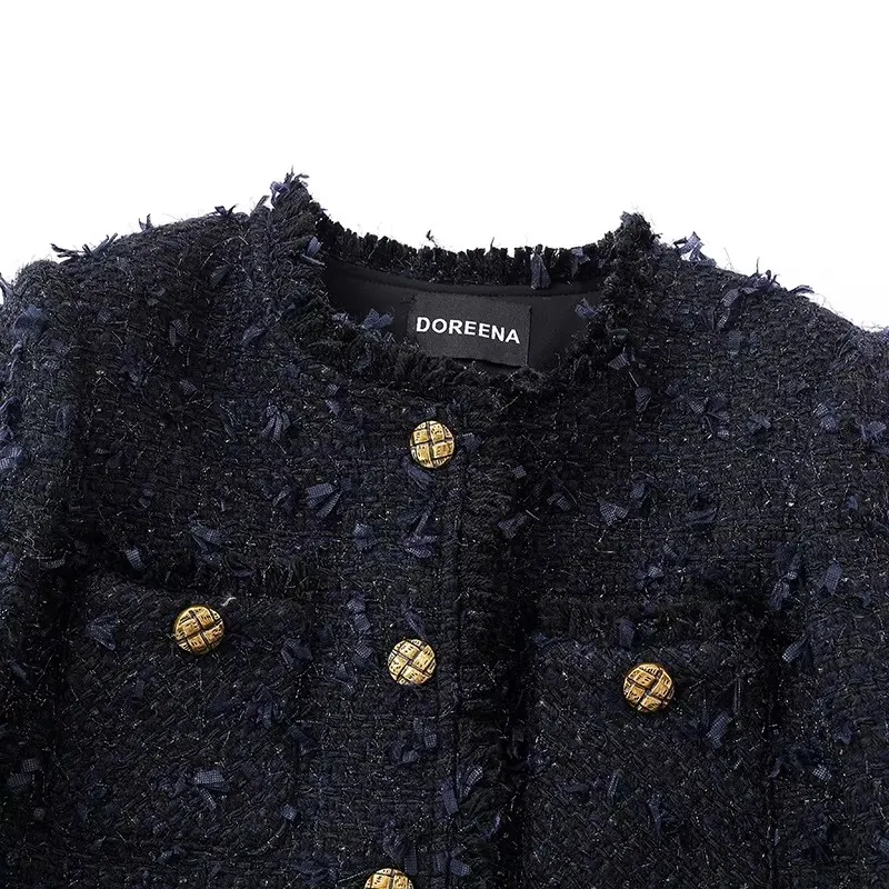Luxury Tweed Short Coat for Women, Small Fragrance, O Neck, Tassel, Simple, Casual, High Quality, French Fashion, Autumn, Winter