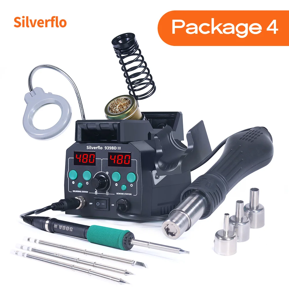 Silverflo 938BD-III Soldering Station Rapid Heating T12 Soldering Iron Hot Air Welding Station With Auto Sleep For SMD Rework