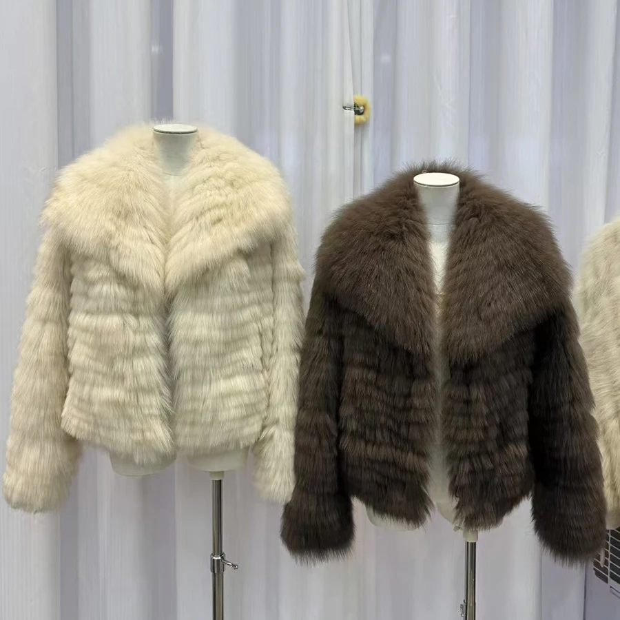 Winterjas voor dames Echt vossenbontjack Natuurlijk vossenbont Pluizig jack Luxe merken Korte jas van echt bont