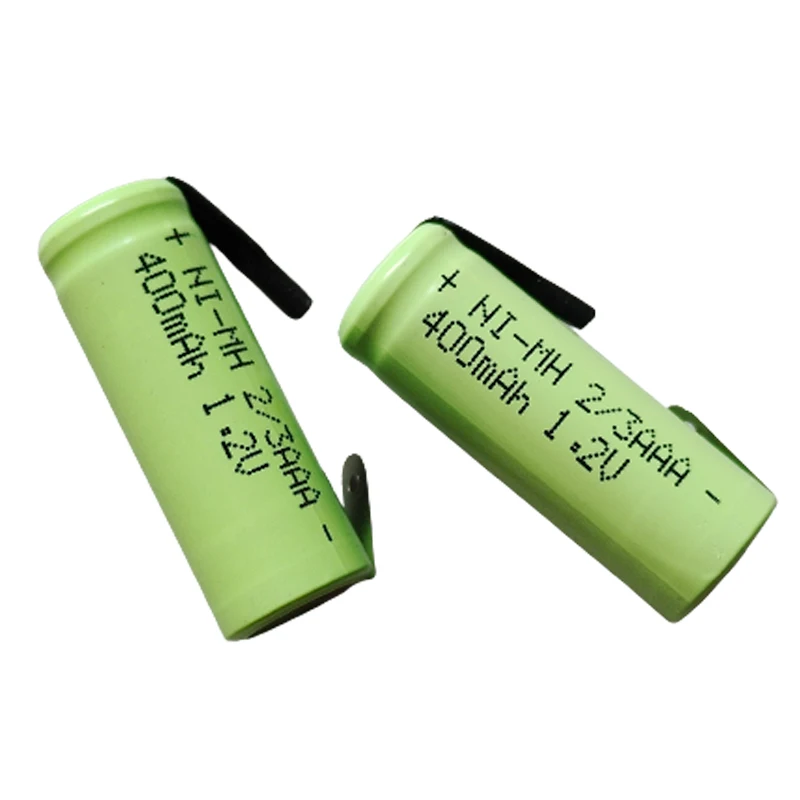 Rechargeable 1.2V 2/3AAA Ni-MH Battery 400mah 2/3 AAA nimh cell With Soldering Tabs Pins For Electric Razor Solar Light