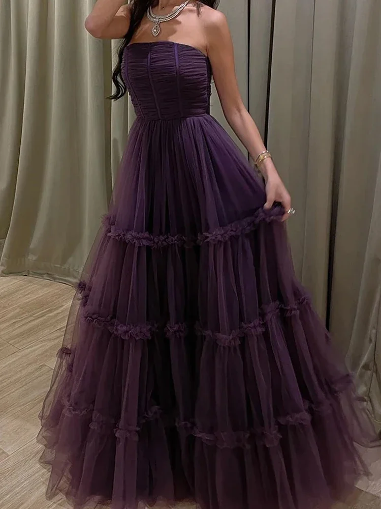 تخصيص جودة عالية بسيطة عارضة مطابقة تول Ruched ألف خط حمالة فساتين طويلة فساتين حفلة موسيقية الرجعية الكلاسيكية الرسمية