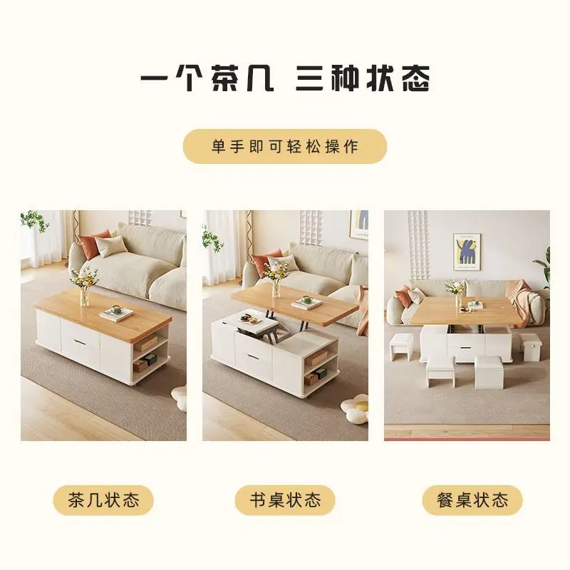 Table basse relevable, table à manger à double usage, pour petit appartement, salon, rangement mobile, meubles pliants