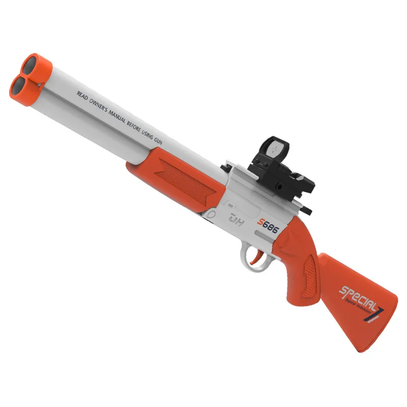 Espingarda de cano duplo s686 para crianças, arma de bala macia, arma de brinquedo para meninos, dois tiros, 63cm, modelo de espingarda carregado manualmente