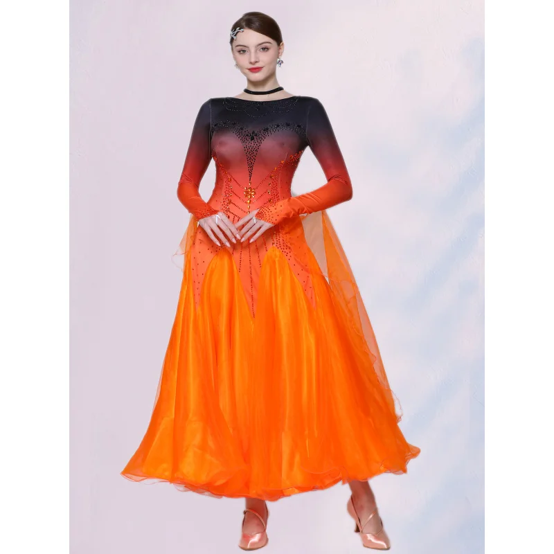 

Women's Latin Dance Dress Ballroom Waltz Cha-Cha Salsa Performance Competition Outfit with Flowy Skirt for Adults Girls