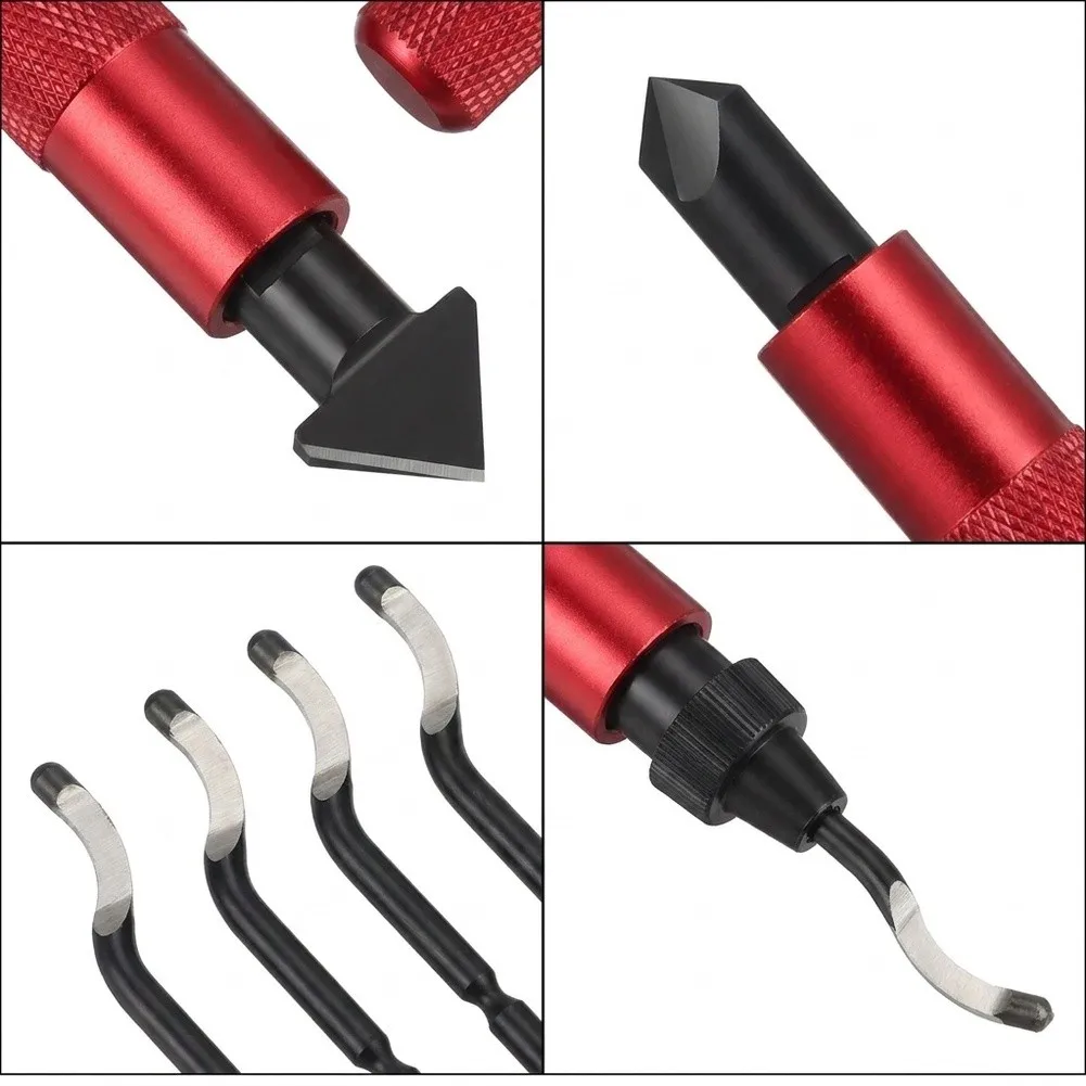 Precision Deburring Tool Kit for Automotive Parts Gears New Metal Edges HSS Steel Ergonomic Handle 4.65inch Red Color