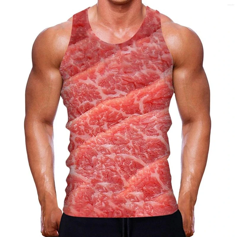 Summer Funny Meat 3D Print Tank Tops Men\'s Casual Fashion Streetwear Vest Oversized Sleeveless Tank Top Gym Man Clothing