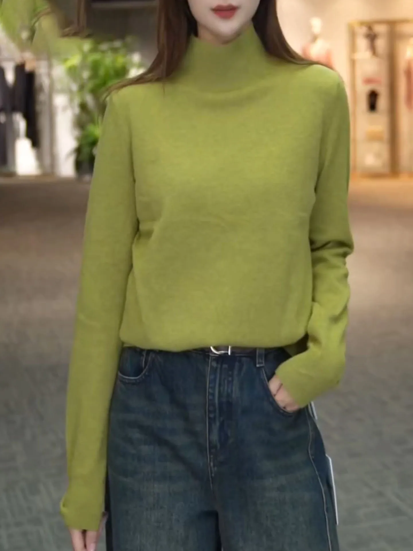 

Autumn Winter een Knitted High Collar Long Sve Base irt Women's Sweater Korean Sle Loose Fit Warm Thermal Top