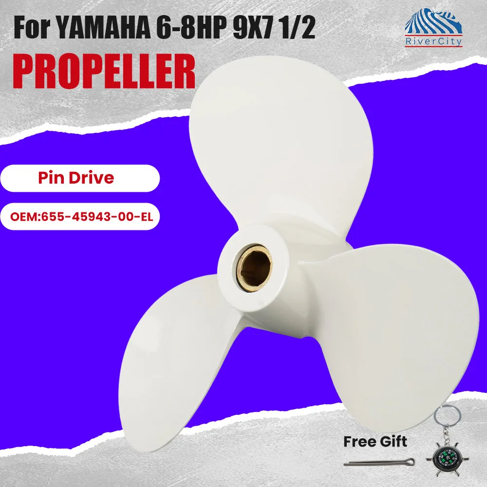 For Yamaha 5 6 8 f6 f8 f9 Outboard Propeller 9x7 1/2 Boat Aluminum Alloy 655-45943-00-EL Screw Marine Engine 3 Blade Pin Drive