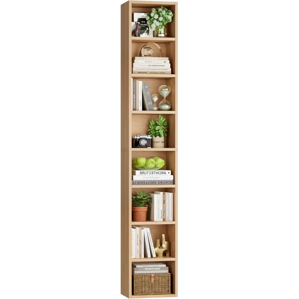 

8-уровневая стойка-стеллаж для медиаустройств, 11,6 x 9,3 x 71 дюйм, тонкий шкаф для хранения CD/DVD с регулируемыми полками, высокий узкий книжный шкаф-витрина