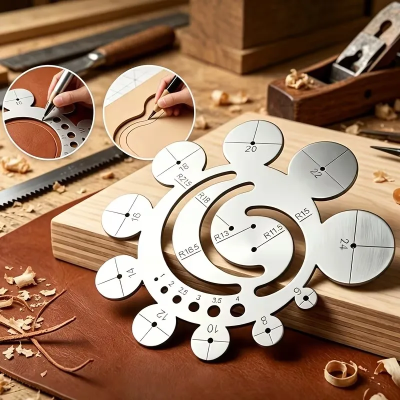 1Pcs Stainless Steel Radius Template Tool - Circular Ruler with Multiple Cutting Guides for Precise Angle Rulers in DIY Projects, Craft Accessories, 11-in-1 Multifunctional Circular Template Ruler, Center Arc Finder Tool, Woodworking, Leather Crafting, Model Making, Jewelry Making, Etc