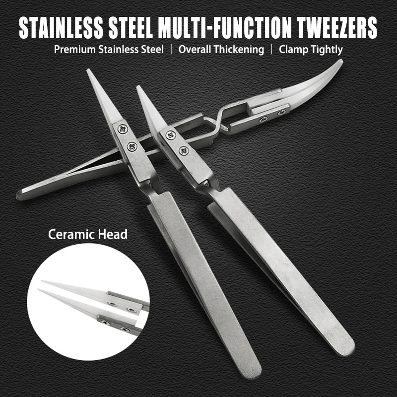 1pcs Reverse Tweezers Precision Pointed Curved Tips Ceramic Tweezer Non-Conductive Heat Resistant Anti-Magnetic Soldering Tools