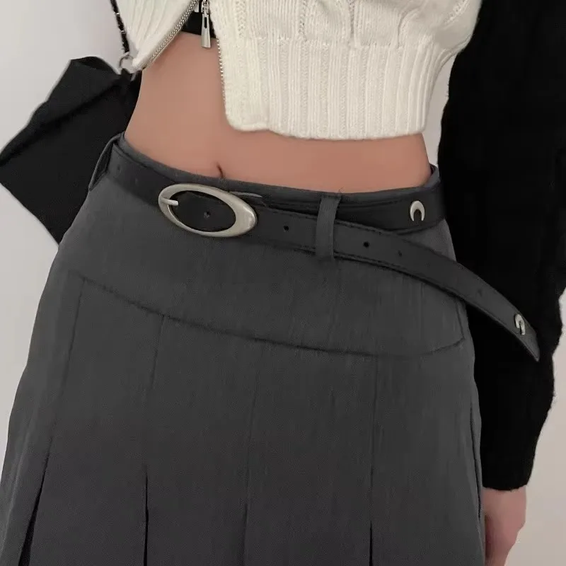 Vintage Belt Moon Star Punk Crescent Decoration Couple Y2k Buckle Metal Gothic Men Women Pu Leather Waistband Jeans Pants Belt