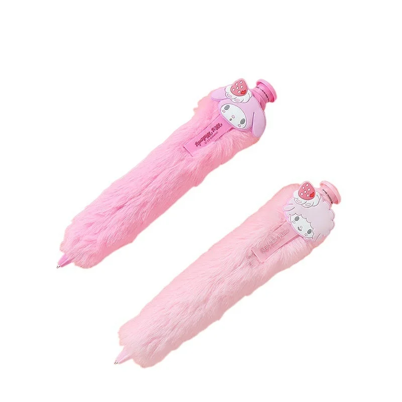 Miniso Sanrio  Plush Fur Big Branch Ball Pen Originality Press Stationery Pochacco  Melody Kuromi Hello Kitty Cinnamoroll