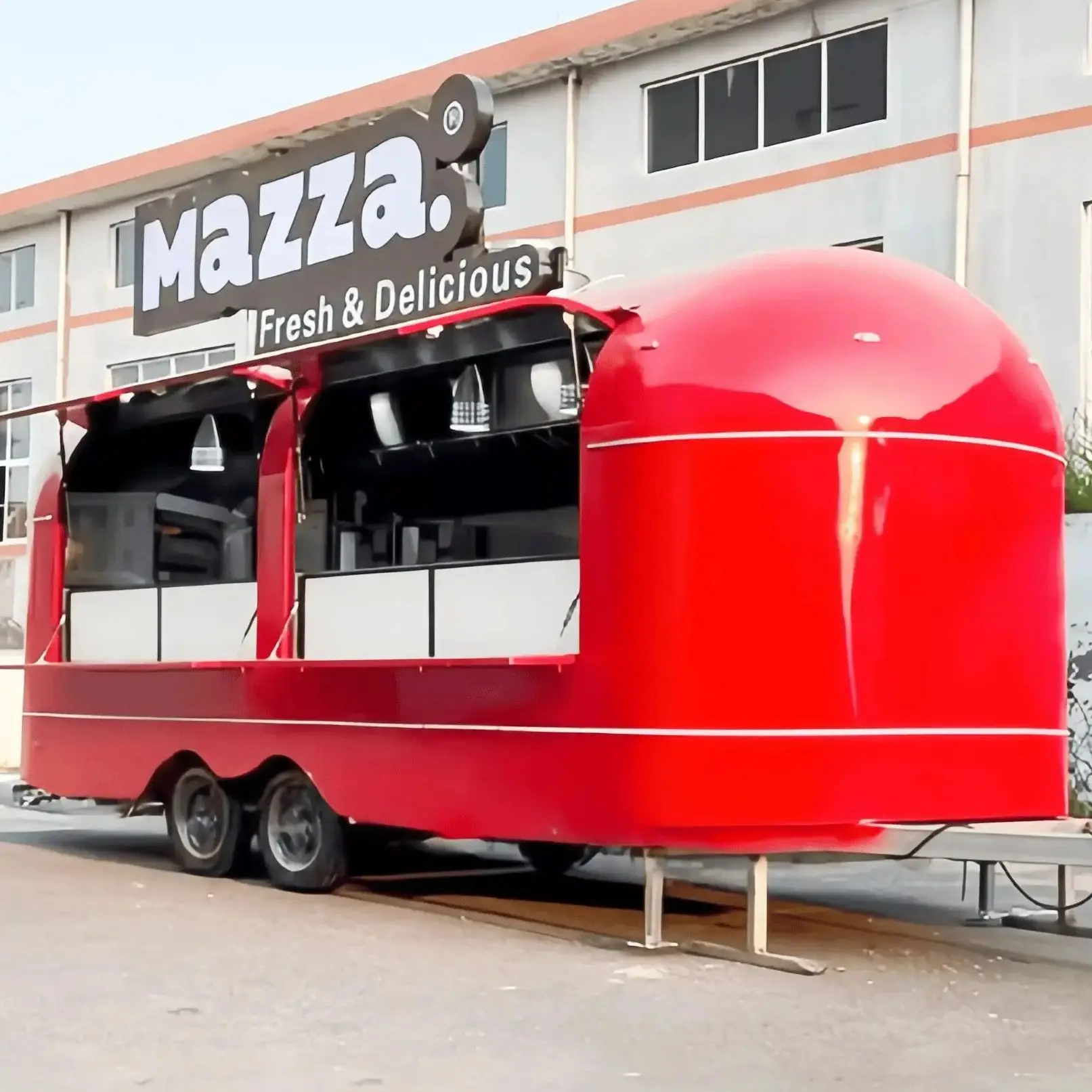 

Food Truck Trailer with Full Kitchen Snack Vending Barbecue Trailer Double Window Multifunctional Dining Cart