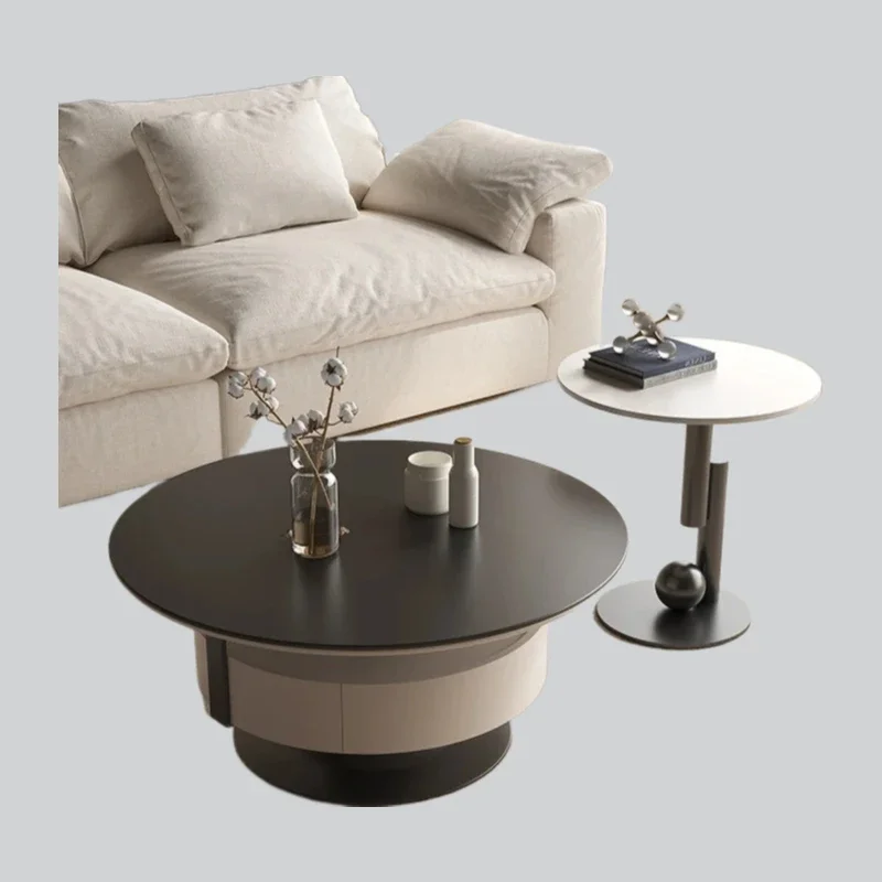 

Italian minimalist round coffee table combination storage drawer high-end paint round coffee table table