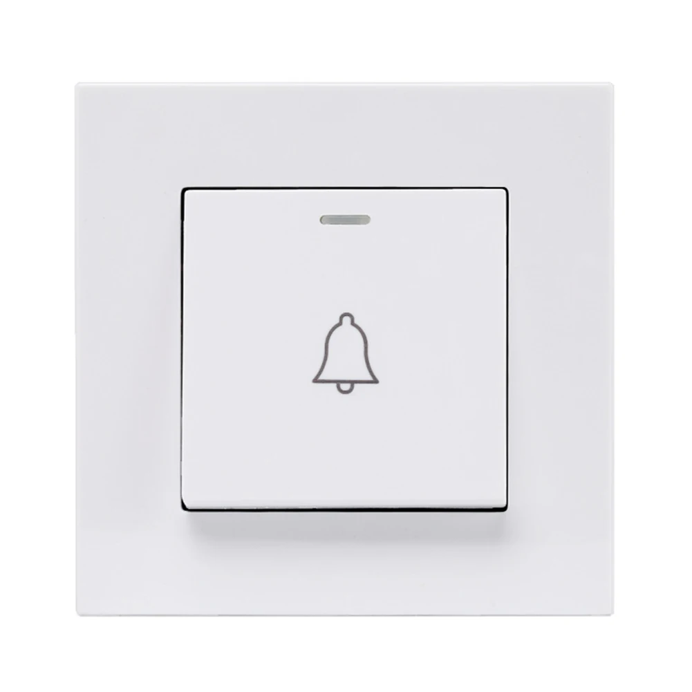 ABS Plastic Panel Home Door Bell Wall Push Button Doorbell Switch White Household 220V Self-reset Button Doorbell Switches