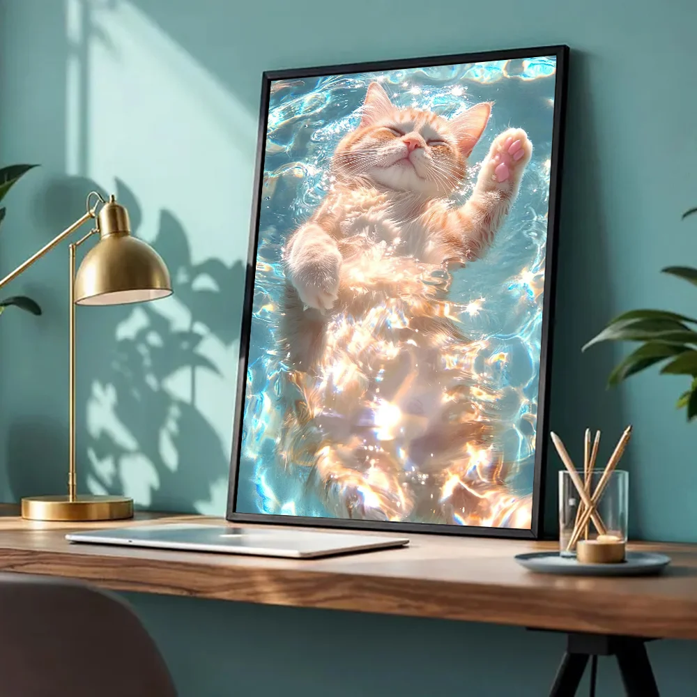 A Cute Animal Art, Adorable Animals Enjoying Sunlight in Water-Nordic Wall Decor Canvas Print for Living Room,  and Kids Room