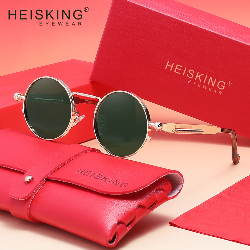 

HEISKING Vintage Round Sunglasses For Women Men Gothic Steampunk Eyewear Polarized Fashion Hip-hop Glasses