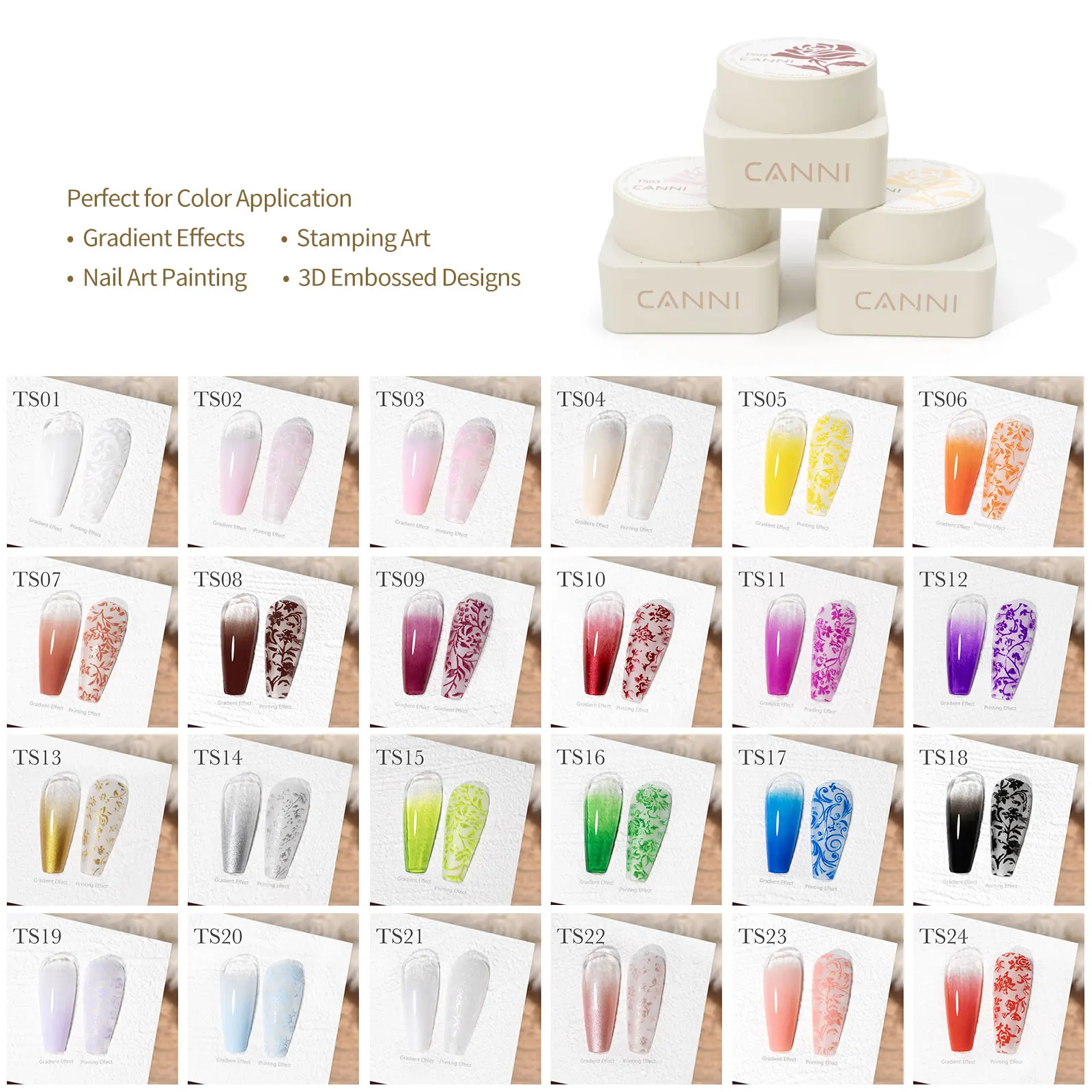 CANNI Stamping GEL Kit การออกแบบเล็บไล่โทนสีครีมจิตรกรรมเจล Fast Transfer การวาดภาพเล็บใช้งานง่ายเล็บฝรั่งเศสใหม่ผู้เรียนชุด