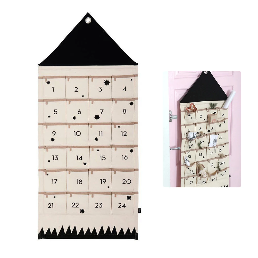 ديكور معلق على الحائط مع 24 جيوب عيد الميلاد 2025 عيد الميلاد تقويم القدوم قابلة لإعادة الاستخدام العد التنازلي التقويم المنزل عيد الميلاد لتقوم بها بنفسك الديكور
