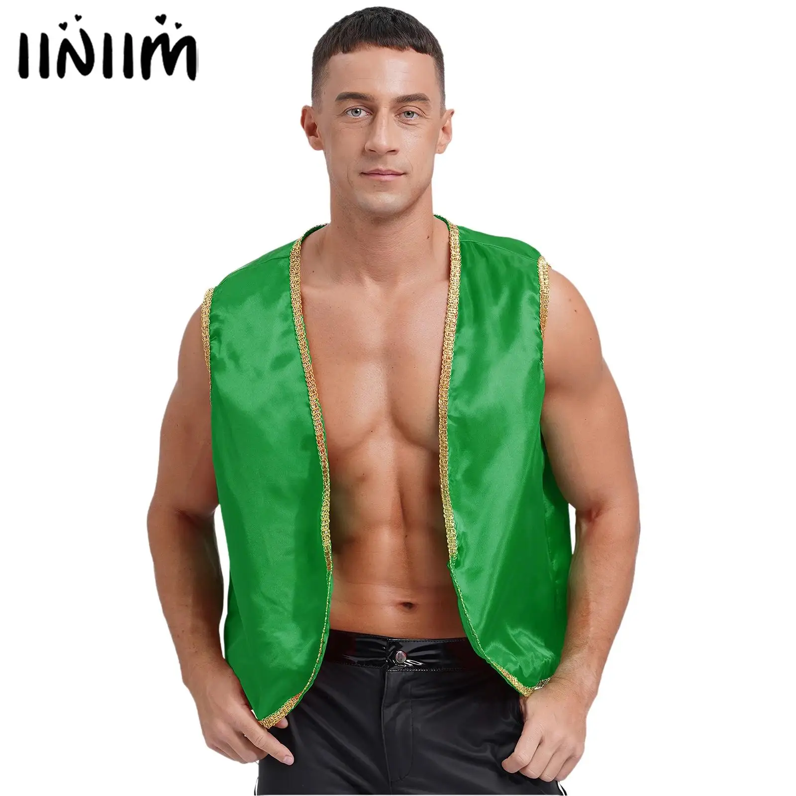 Men's Orient Gilet Open Front Vest Tops Sleeveless V Neck Cardigan Waistcoat Indian Arabian Prince Halloween Cosplay Costume