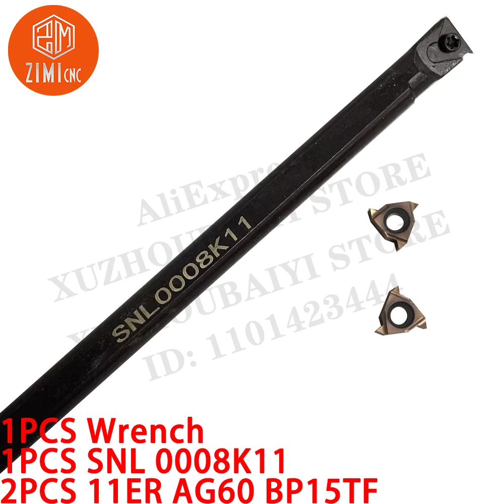1PC SNL 0008K11 8mm Thread Turning Tool holder + 2PC 11ER AG60 BP15TF Threaded Carbide Inserts CNC metal mechanical cutting tool