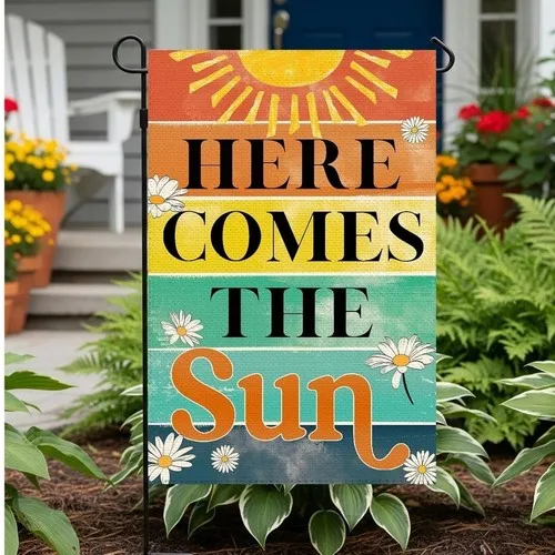 Here Comes The Sun Garden Flag Welcome Hello Sunshine Floral Summer Decor AAV hhz