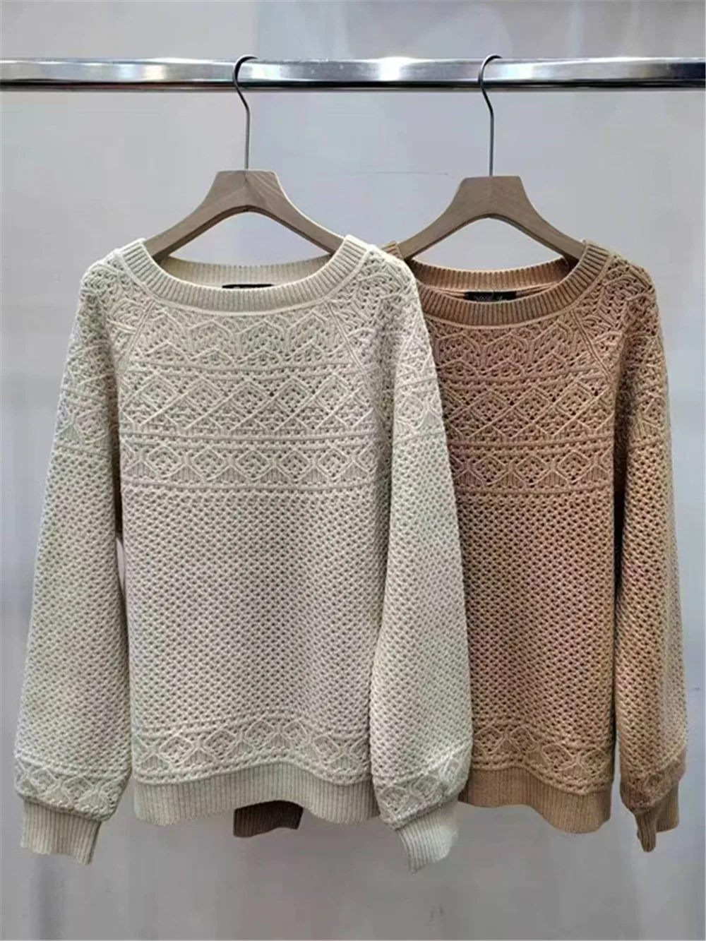 Women's Pullover Sweater Hollow O-Neck Long Sleeve Knitted Top