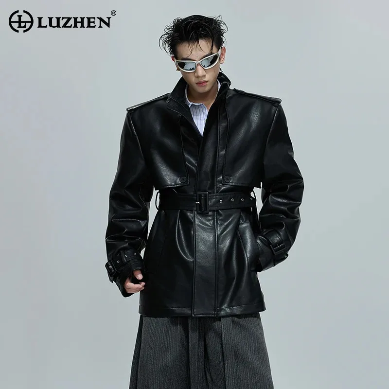 

LUZHEN модная кожаная куртка высокого качества с поясом и завязками на талии, мужская оригинальная уличная одежда, новинка 2025, мужская одежда JY4478