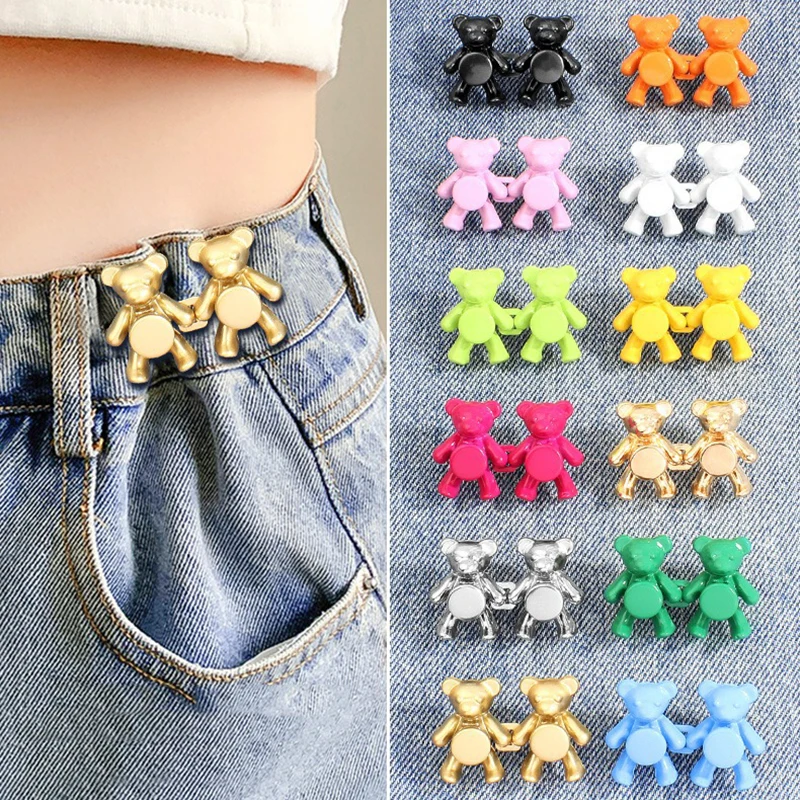 1Pair Detachable Buttons Bear Snap Fastener Flat Back Retractable Sewing-Free Button Buckles for Jeans Perfect Fit Reduce Waist