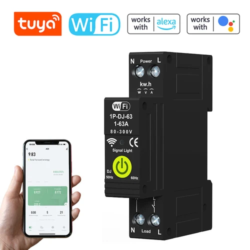 Imagen 1 del producto Disyuntor inteligente Tuya WiFi, temporizador de encendido y apagado, medidor de energía bidireccional fotovoltaico, Protector de cierre automático 1-63A
