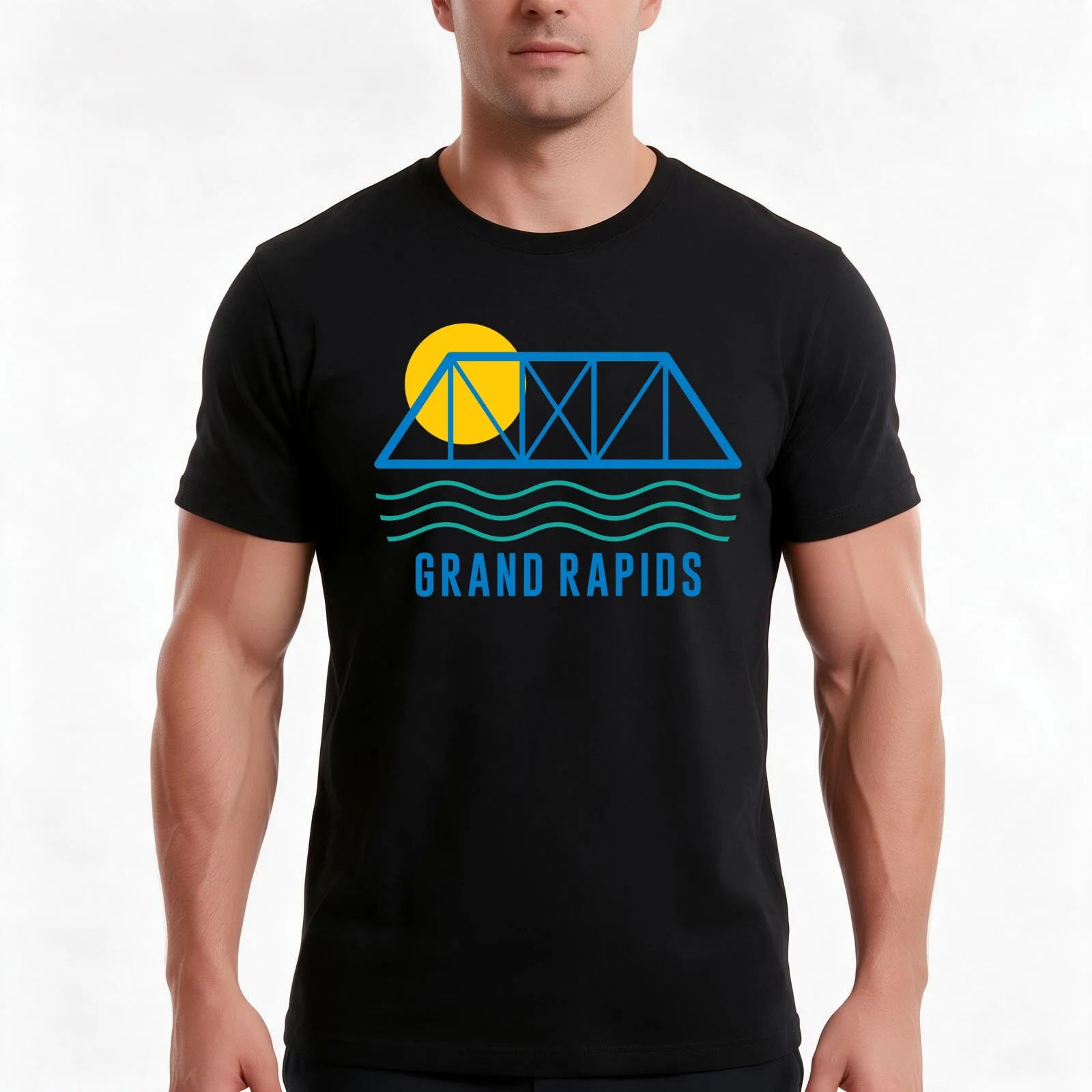 Grand Rapids Blue Bridge T-Shirt, Summer Casual Cotton Tee, Oversized Streetwear Tops, Vintage Graphic Print, Unisex Men Women