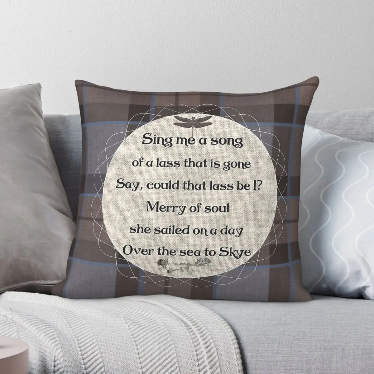 Outlander Fraser Tartan Kilt Pillowcase Polyester Linen Velvet Pattern Zip Decorative Home Cushion Cover