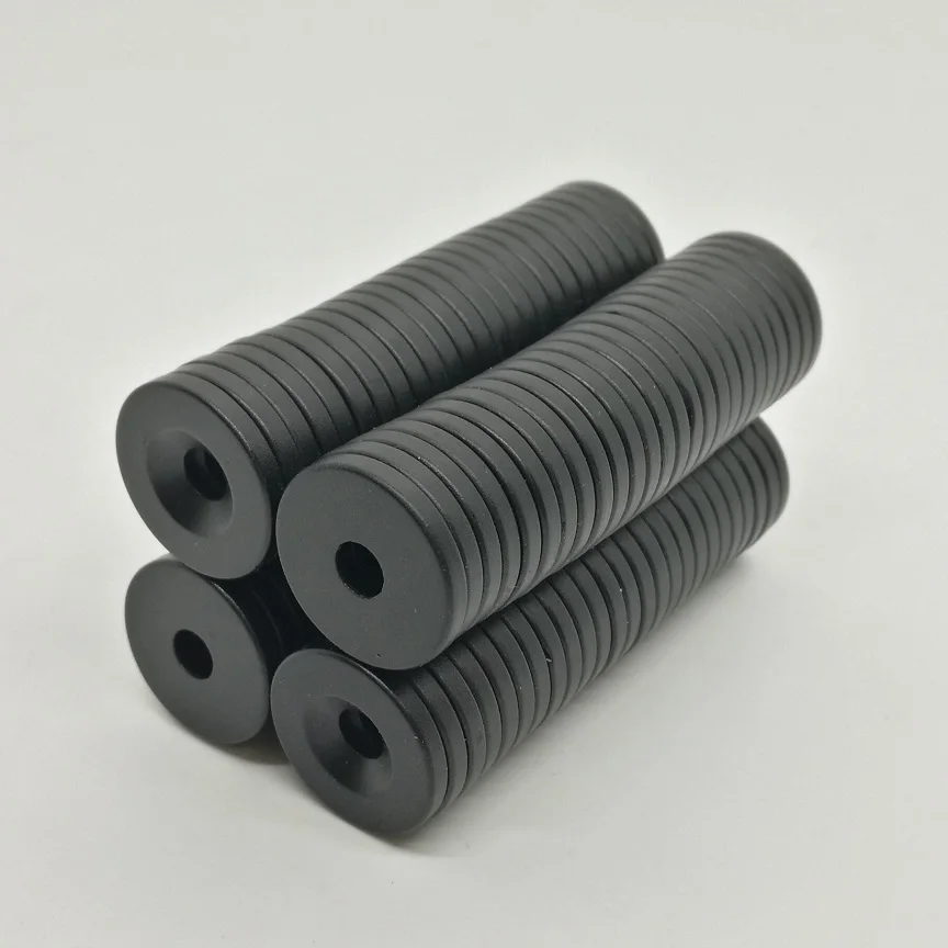 10/50PCS/LOT Disc Black Waterproof Countersink Magnet D20*3 Hole M5 Epoxy Plating Refrigerator-Magnets 20x3-5