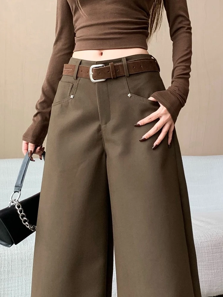 Damen im Herbst und Winter, hoch taillierte, lässige, modische und vielseitige Hose, lockere, bodenlange Hose mit geradem Bein