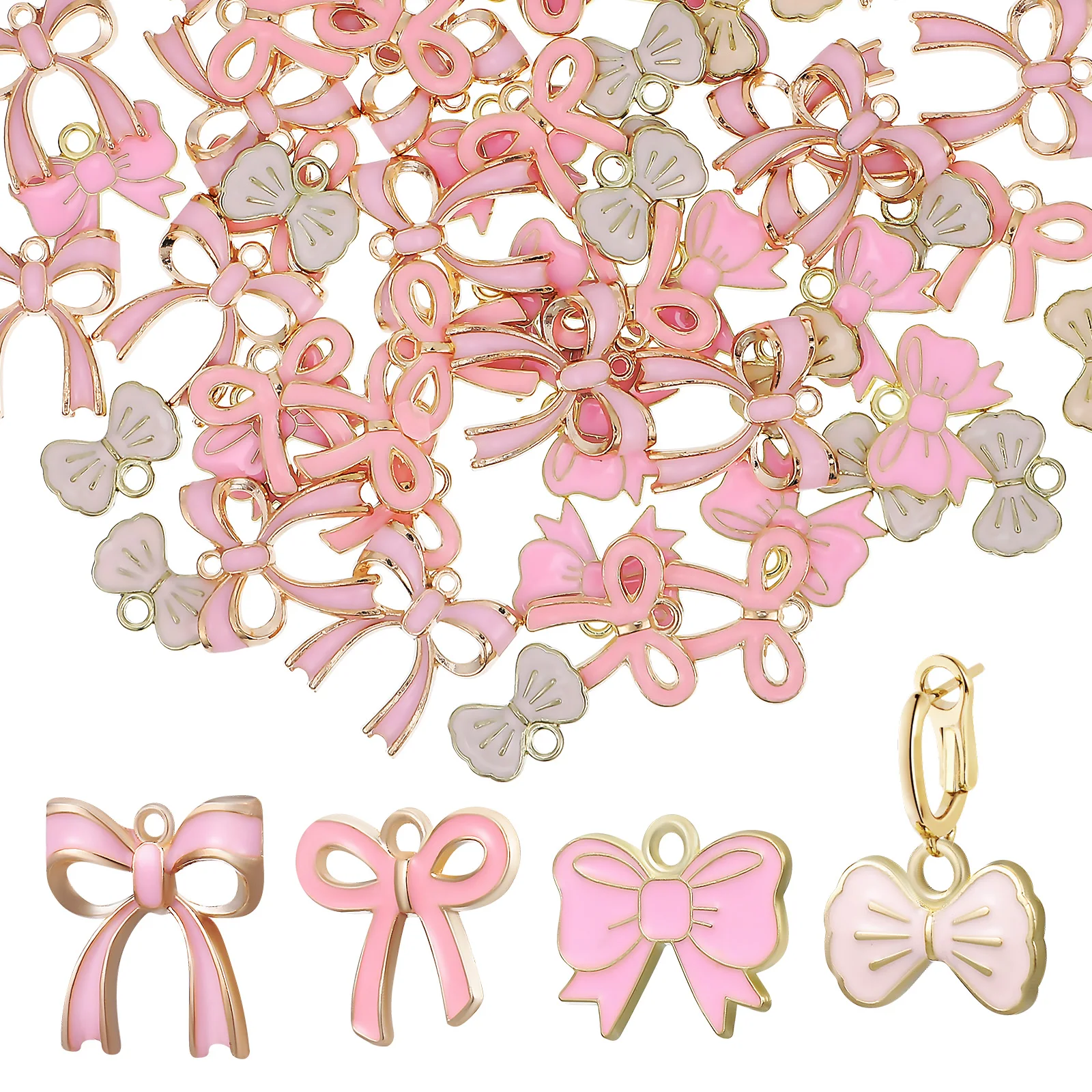 

60Pcs Bowknot Charms Earring Pendants Jewelry Making Supplies Variety Styles Elegant Design Sturdy Alloy Crafting Accessories