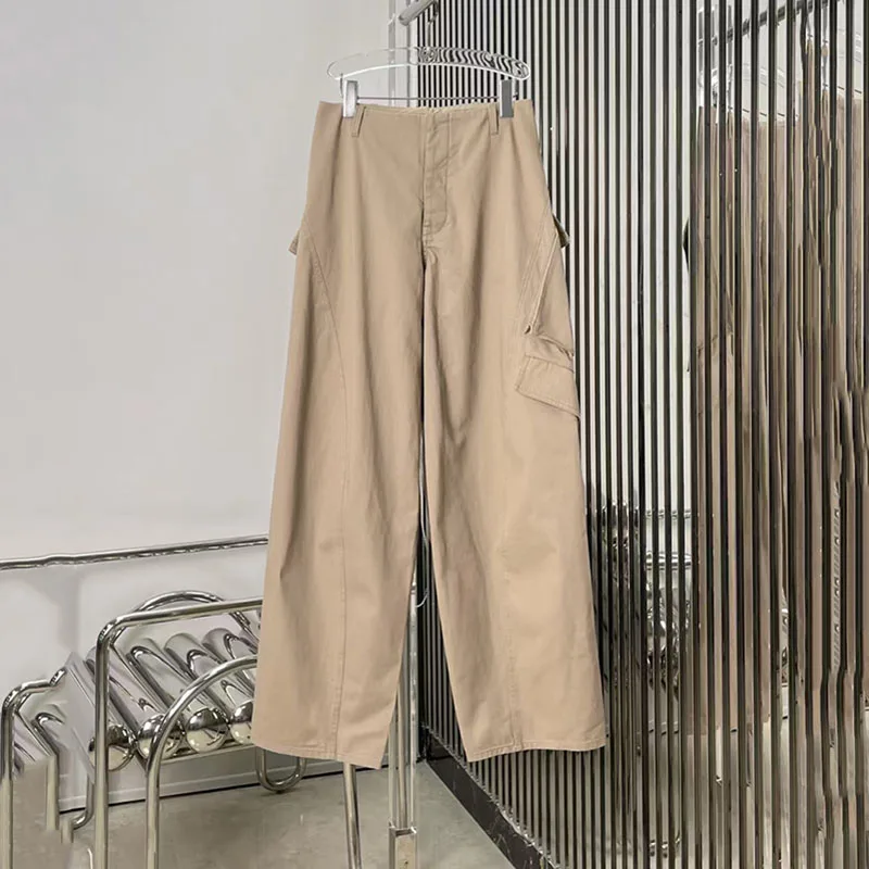 Pantalones de trabajo con cuchillo curvo para mujer, pantalones informales de pierna ancha con múltiples bolsillos, pantalones largos de algodón puro de alta calidad, otoño, nuevo estilo, y2k