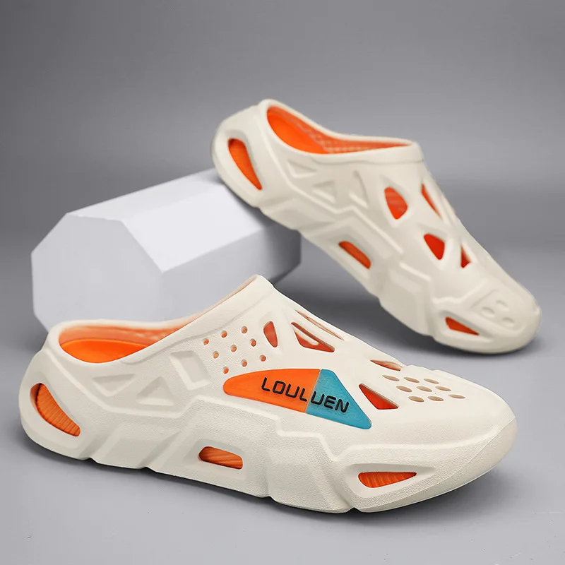 

Summer Hollow Eva Hole Shoes for Men Platform Garden Shoes Bathroom Non-slip Half Slippers Outdoor Men's Casual Beach Sandals