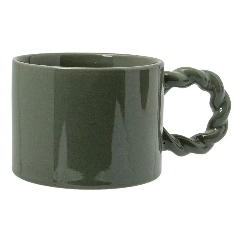 

Creative Twist Handle Mug, Simple Niche Afternoon Tea Cup, Green Round Mug, Large Capacity Water Cup