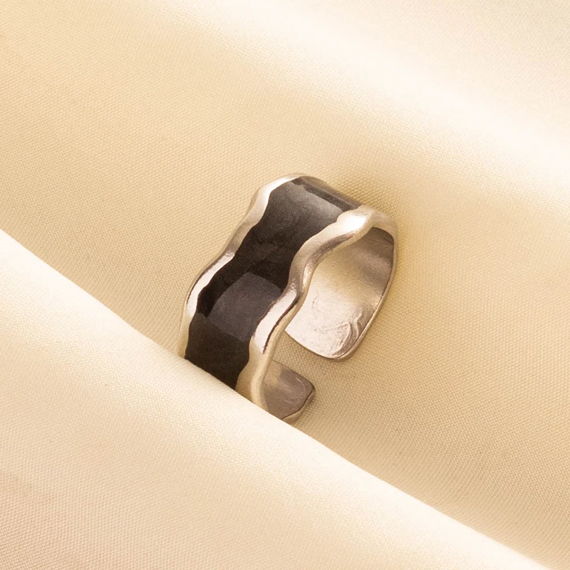Punk Vintage Black Enamel Ring Stainless Steel Open Rings For Women Men Jewelry Fire Evil Eye Bague Acier Inoxydables Femme Gift