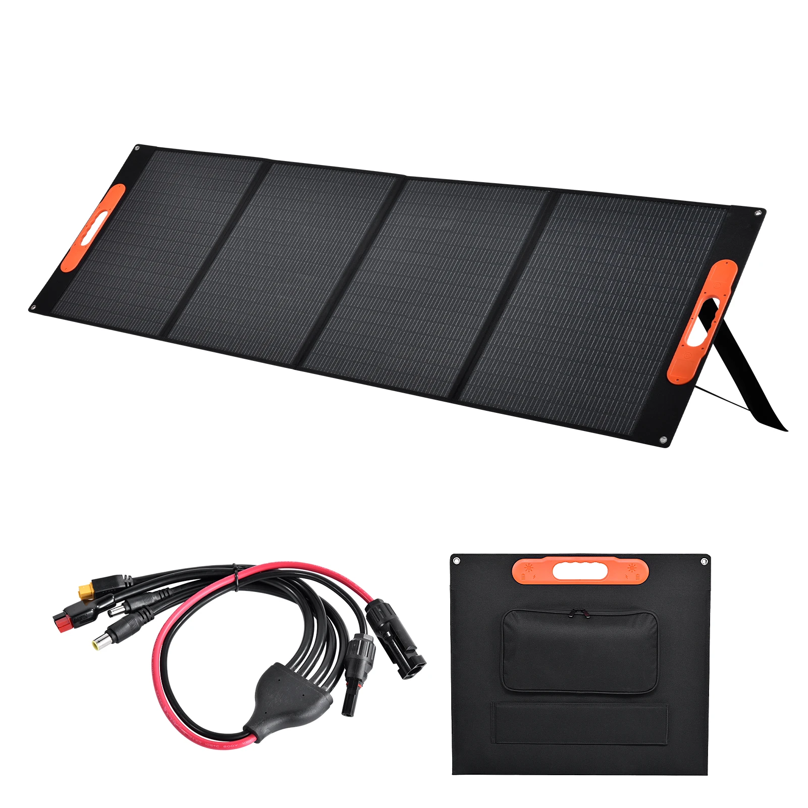 Portable Solar Panel Charger Compact Solar Car Battery Charger Monocrystalline Battery Pack with 3 Ports, Solar Cable 200W