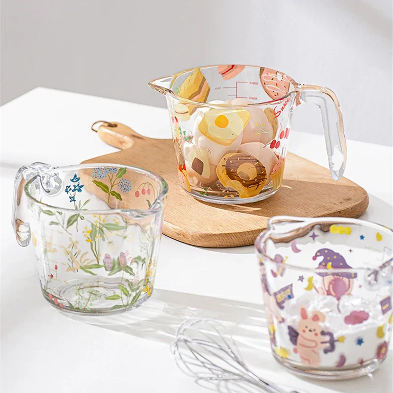 Thickened Glass Measuring Cup With Scale Heat Resistance Home Baking Tools Large Capacity Cartoon Measuring Cup Kitchen Utensils