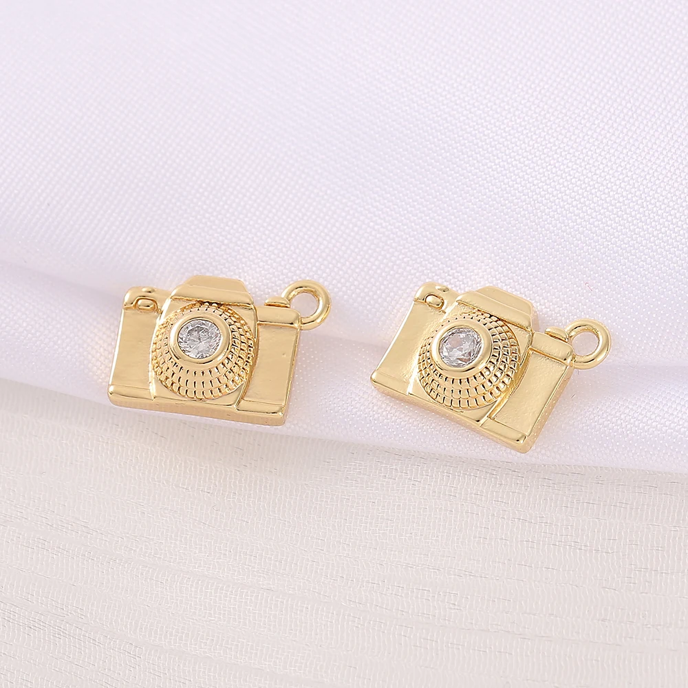 Factory Wholesale Plated Gold Color Brass Zircon Camera Charms Pendants Necklace Bracelet Earring Diy Jewelry Accessories Parts