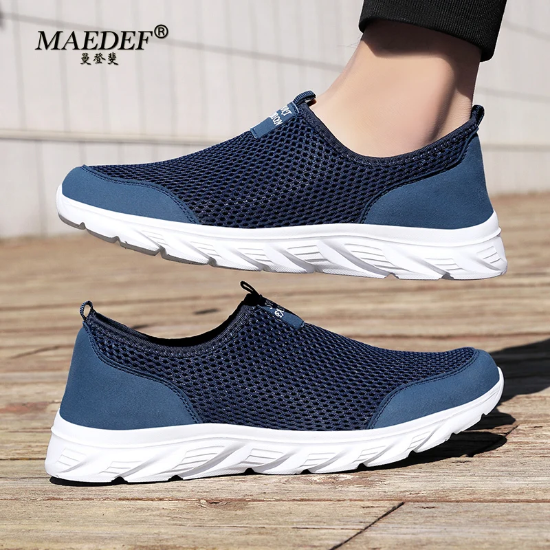 MAEDEF-Zapatillas deportivas de malla para hombre, zapatos informales de verano, transpirables, antideslizantes, mocasines sin cordones, talla grande 38-46