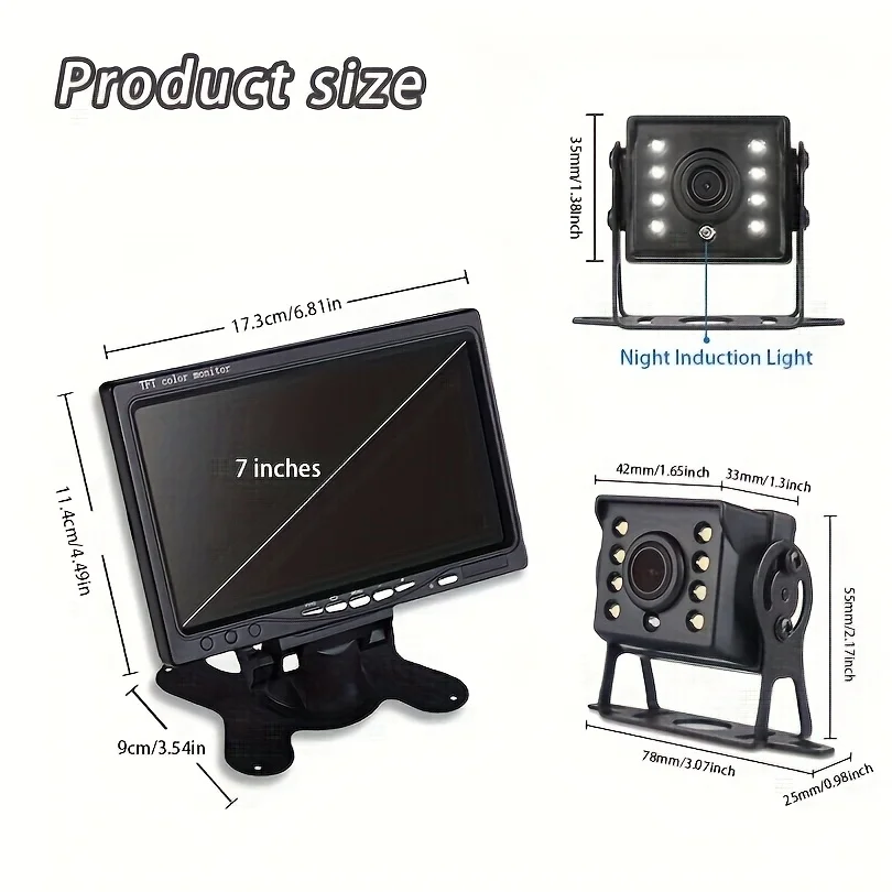 7.0inch HD Dual Rearview Backup Camera System - Easy to Install, 4-Pin Aerial Cable, 12-24V Car Plug, Perfect for Trucks and RVs