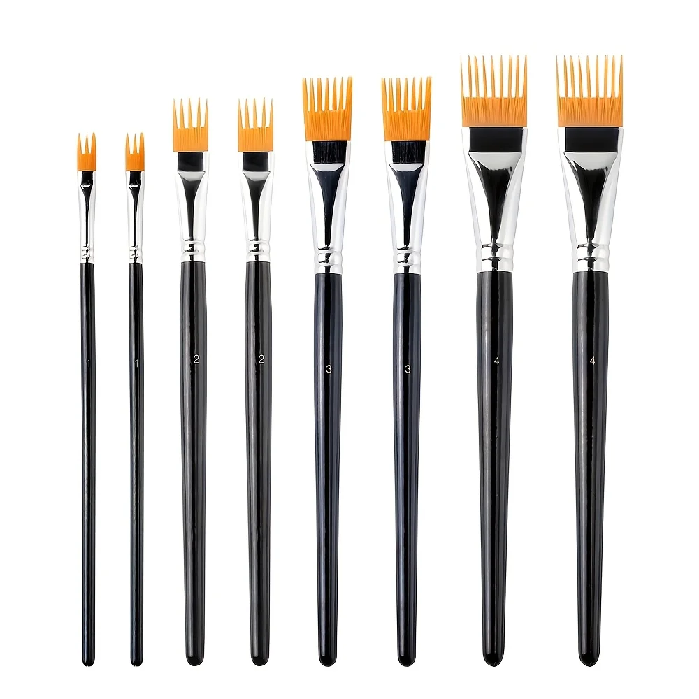 8pcs Comb Brush Set for Painting - Bright Yellow Nylon Texture Brushes,Various Sizes for Creating Patterns & Impasto Effects