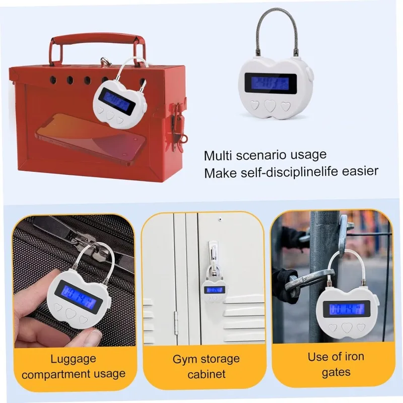 

USB Rechargeable with LCD Display Self-Regulation Heart Shape Metal Timer Lock 99 Hours Electronic Timed Lock Compact Padlock