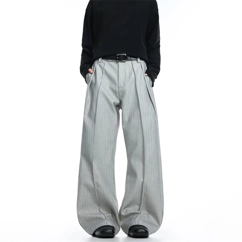 Men's Light Color Fashion Casual Commuting Pants Office Boys Bottom 90s Unisex Sweatpants Male High Waist Wide-leg Trousers