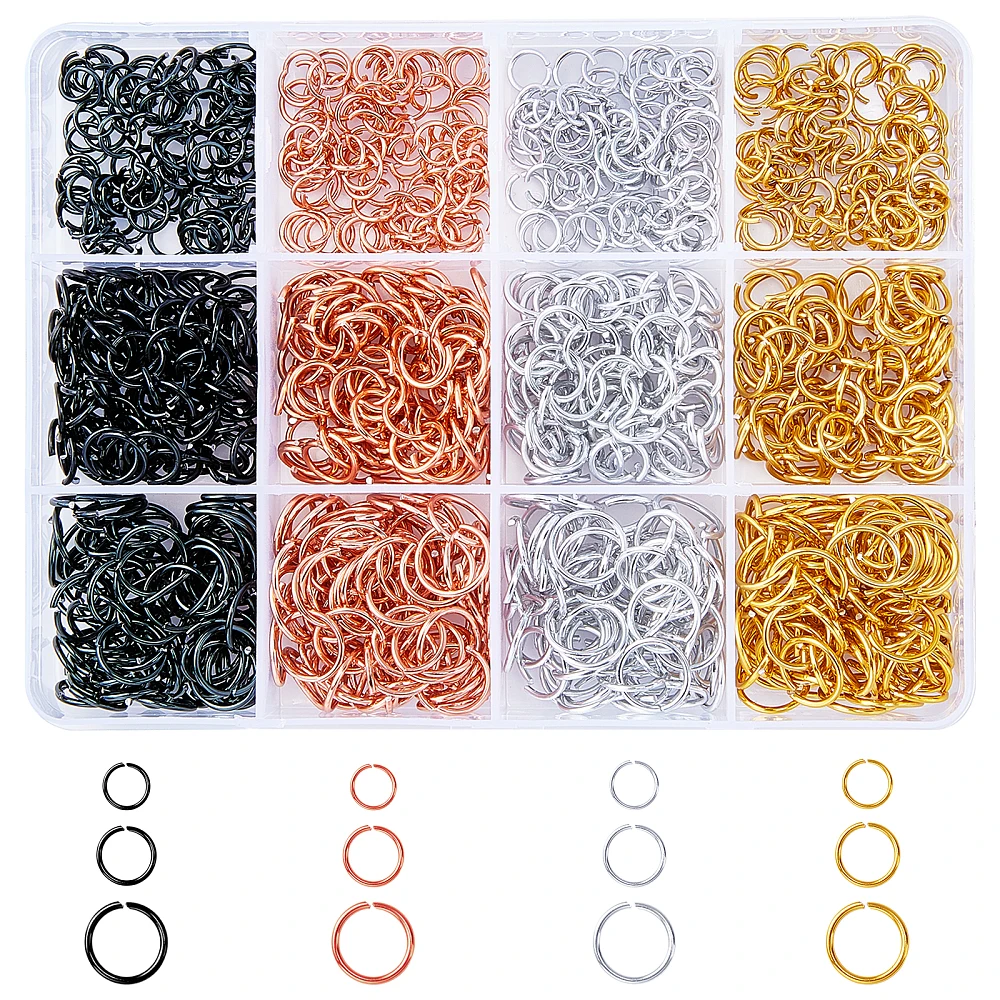 

1200Pcs 12 Style Aluminum Wire Open Jump Rings Mixed Color 6x0.8mm 5mm